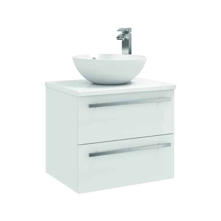 PURITY WALL MOUNTED 2 DRAWER UNIT WITH CERAMIC WORKTOP AND SIT ON BOWL