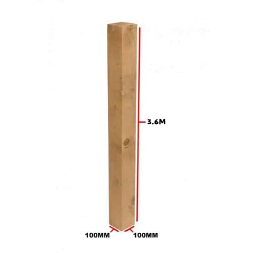 Wooden Posts Brown 100 X 100mm 3.6m