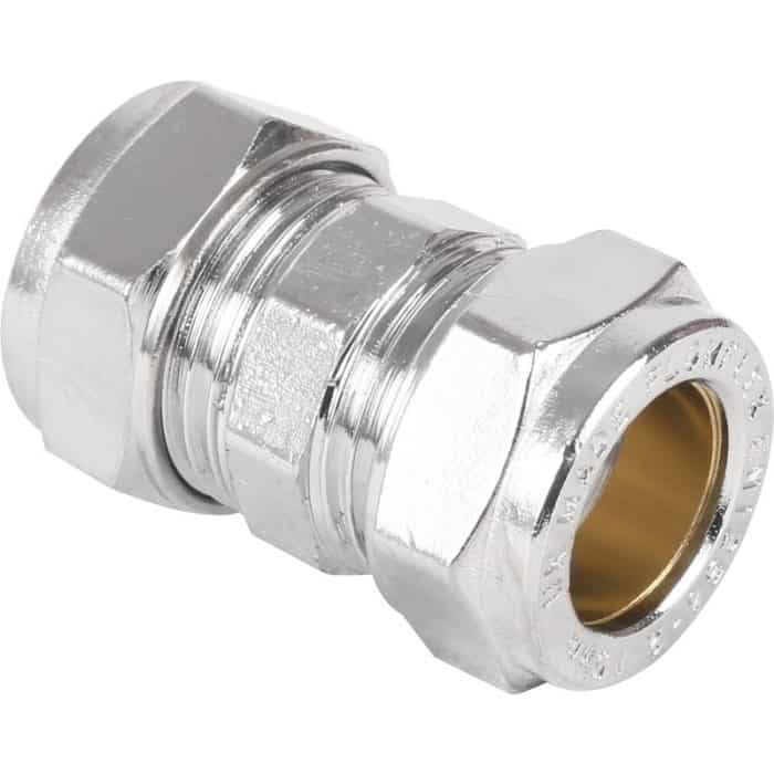 15mm straight compression coupler chrome plated