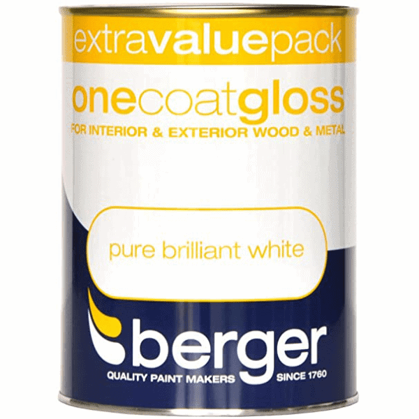 BERGER ONE COAT GLOSS (WHITE) (1.25L) EACH Buildland Ltd