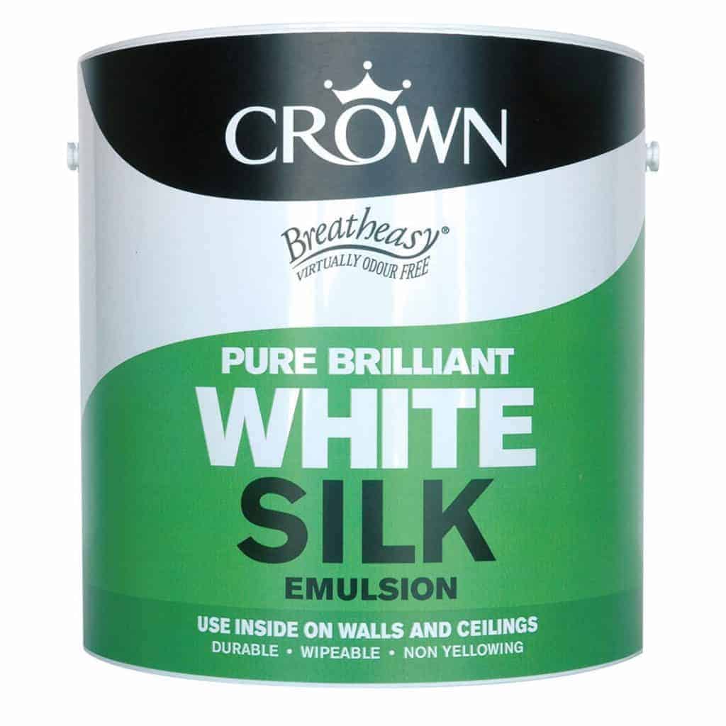 Crown Silk Emulsion White 2.5L Buildland UK Bricks, Timber, Pavers