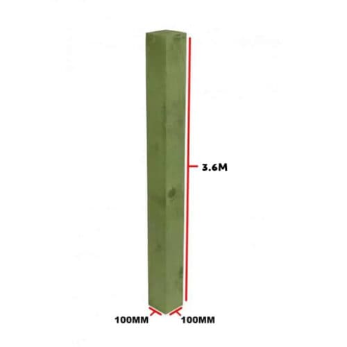 Wooden Posts Green 100 X 100mm 3.6m